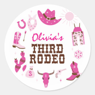 Third Rodeo Pink Western Cowboy 3rd Birthday Classic Round Sticker