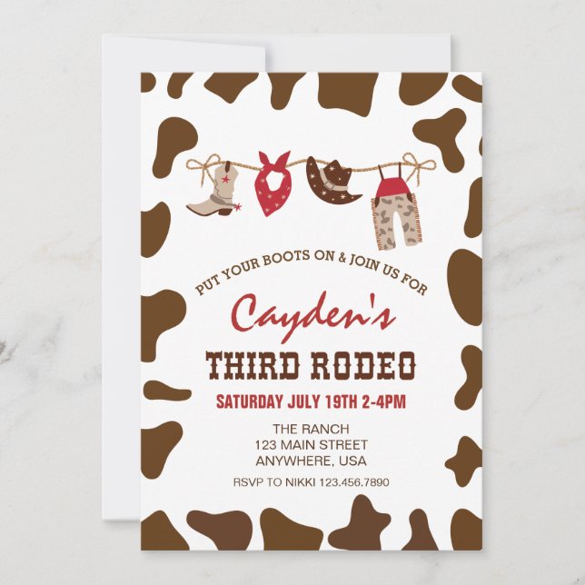 Third Rodeo Western Cowboy 3rd Birthday Invitation (Front)