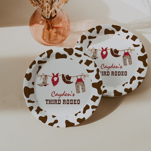 Third Rodeo Western Cowboy 3rd Birthday Paper Plate (Creator Uploaded)