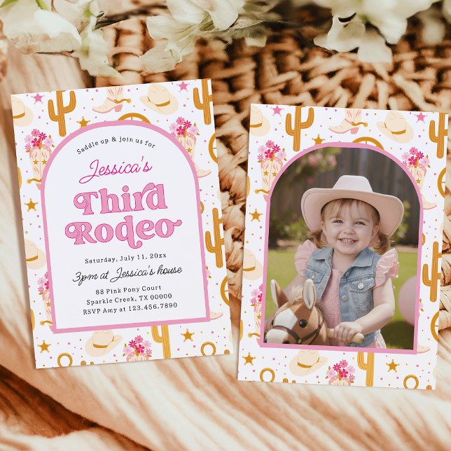 Third Rodeo Western Cowgirl Photo 3rd Birthday Invitation (Creator Uploaded)