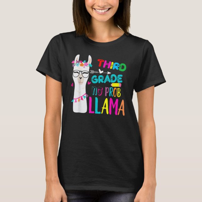 Third Team 3rd Grade Teacher Rainbow No Prob Llama T-Shirt (Front)