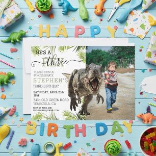 Third Third Tyrannosaurus Jurassic Photo Birthday  Invitation