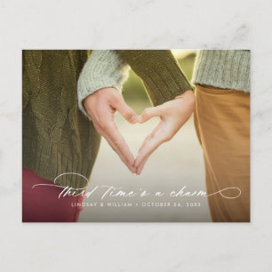 Third Time's a Charm Change the Date Announcement Postcard