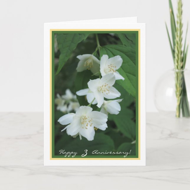 Third Wedding Anniversary Wishes 3 Jasmine Flowers Card (Front)