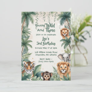 Third Wild Jungle Safari Animals Boy 3rd Birthday Invitation