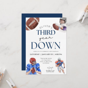 Third year down football theme boy 3rd birthday invitation