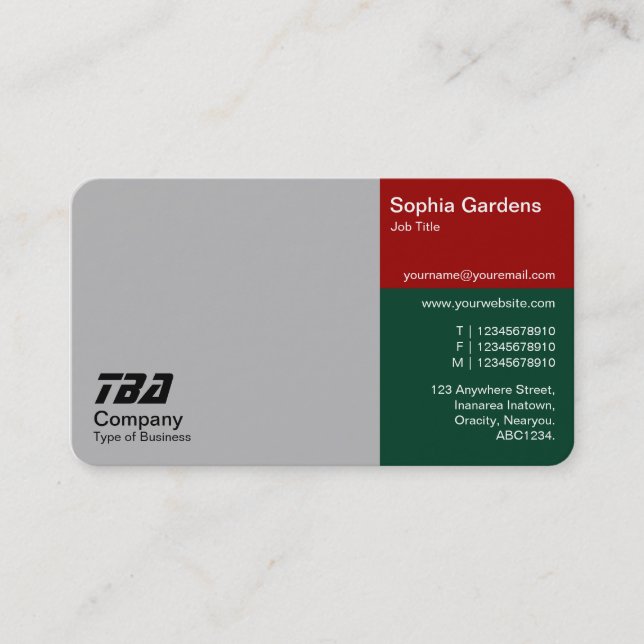 Thirds - Grey, Ruby Red and Dk Green Business Card (Front)