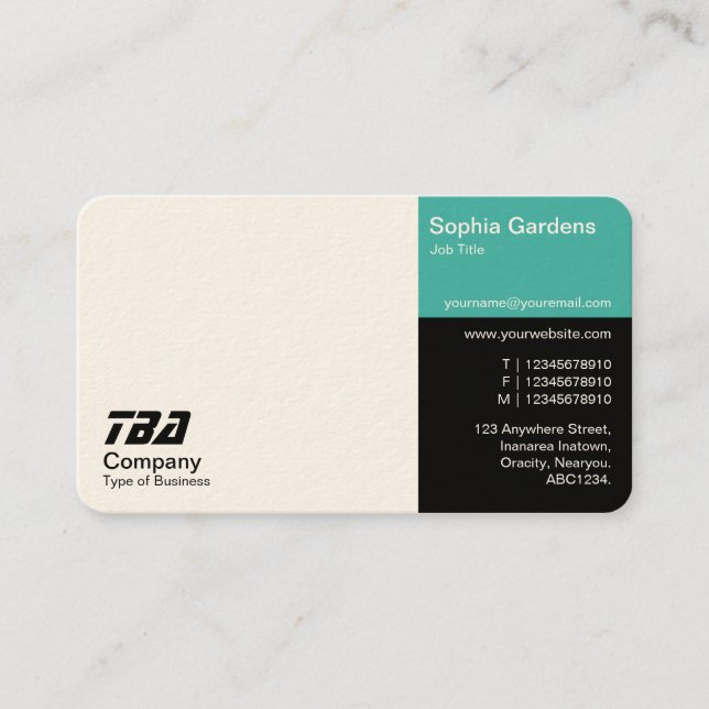 Thirds - White, Turquoise and Black (Cream) Business Card (Front)
