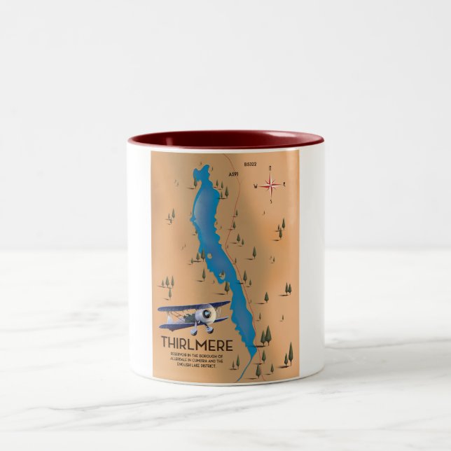 Thirlmere Reservoir Lake District Map Two-Tone Coffee Mug (Center)