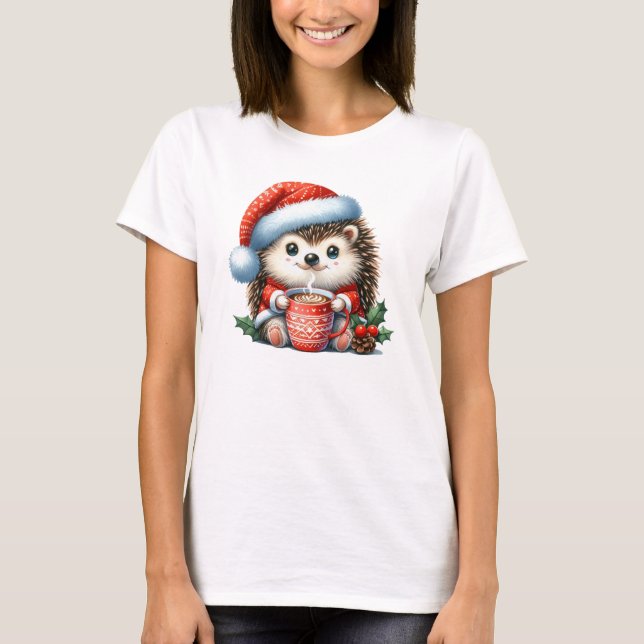 Thirsty Christmas hedgehog T-Shirt (Front)