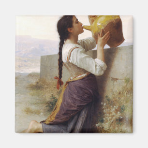 Thirsty Girl Drinking from a Jug (Rural Landscape) Magnet