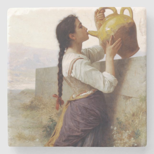 Thirsty Girl Drinking from a Jug (Rural Landscape) Stone Coaster (Front)