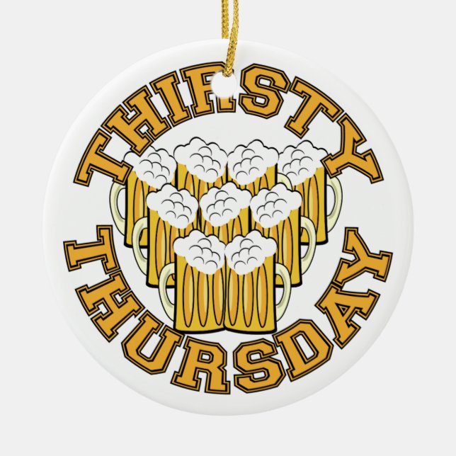 Thirsty Thursday Ceramic Tree Decoration (Front)