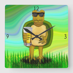 Thirsty Turtle Square Wall Clock
