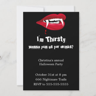 Thirsty Vampire Halloween Party Invitation