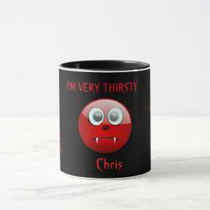 THIRSTY VAMPIRE HAPPY FACE HAPPY HALLOWEEN MUG