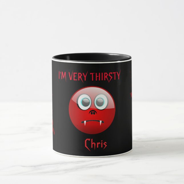 THIRSTY VAMPIRE HAPPY FACE HAPPY HALLOWEEN MUG (Center)