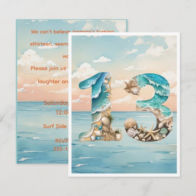 Thirteen Beach Theme Digital Download Invitation (Front/Back)