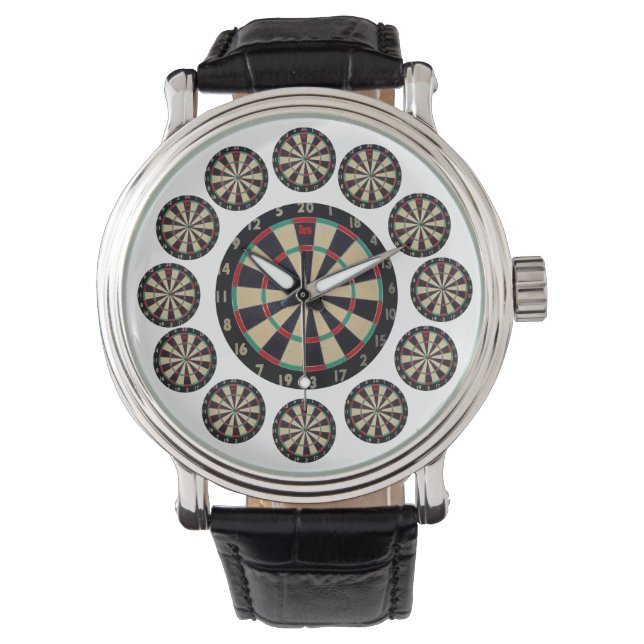 Thirteen Dartboards Mens Large Leather Wristwatch, Watch (Front)
