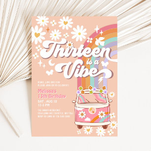 THIRTEEN is a Vibe Groovy Daisy Rainbow Birthday Invitation