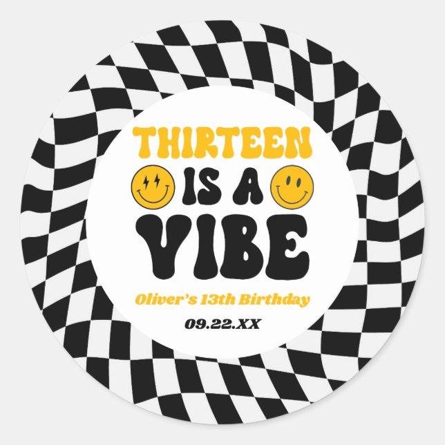 Thirteen Is A Vibe Retro 13th Birthday Party Classic Round Sticker (Front)