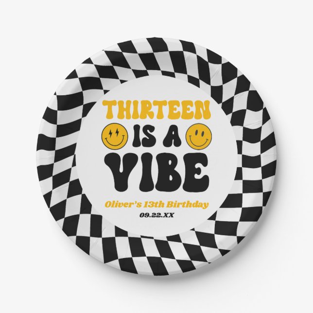 Thirteen Is A Vibe Retro 13th Birthday Party Paper Plate (Front)