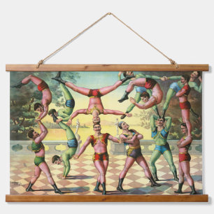 Thirteen Men Doing Acrobatics Hanging Tapestry