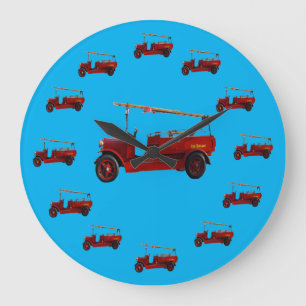 Thirteen Vintage Red Fire Trucks, Large Clock