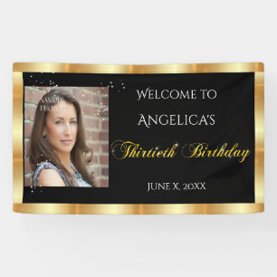 Thirtieth Birthday, Gold Glitter, Sparkle Custom Banner
