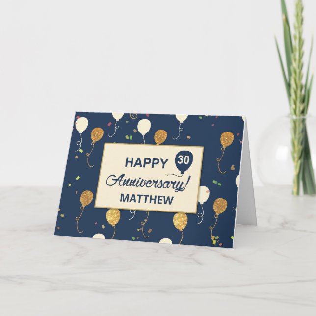 Thirtieth Employee Anniversary Gold Look Ballons Card (Front)