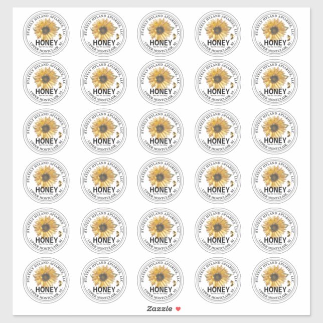 Thirty 2" Honey Sunflower Waterproof Mason Labels (Sheet)
