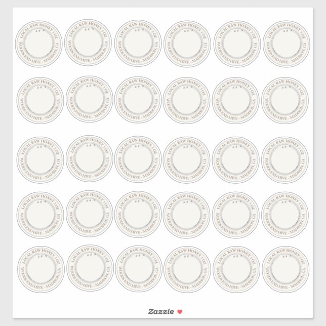 Thirty 2-inch Vinyl LOCAL HONEY mini jar LABELS  (Sheet)