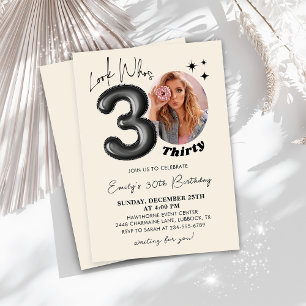 Thirty 30th Birthday Black Modern Photo Invitation