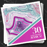Thirty 30th Birthday Party Napkin<br><div class="desc">Bright Turquoise Pink Agate 30th Birthday Party Napkins. Agate crystals and geodes continue to be a favourite trend! This print features and up close image of a teal or turquoise and purple or fuchsia hot pink geode stone, complete with little crystals and white banding. Accented with vibrant colour blocking to...</div>