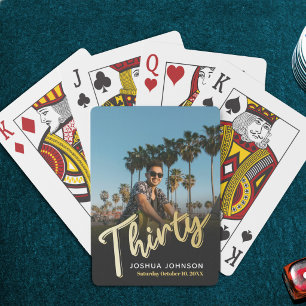 Thirty 30th birthday party photo gold black playing cards