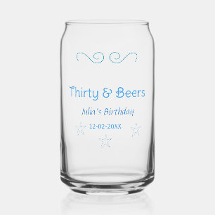 thirty and beers blue star spanish birthday name  can glass