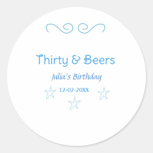 thirty and beers blue star spanish birthday name classic round sticker