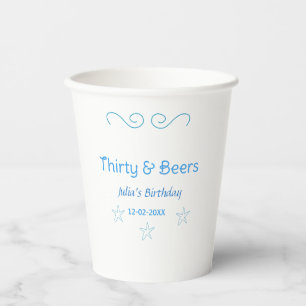 thirty and beers blue star spanish birthday name paper cups