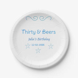 thirty and beers blue star spanish birthday name  paper plate