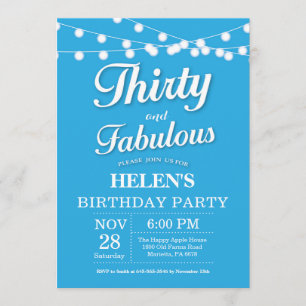 Thirty and Fabulous Birthday Invitation Blue