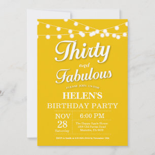 Thirty and Fabulous Birthday Invitation Yellow
