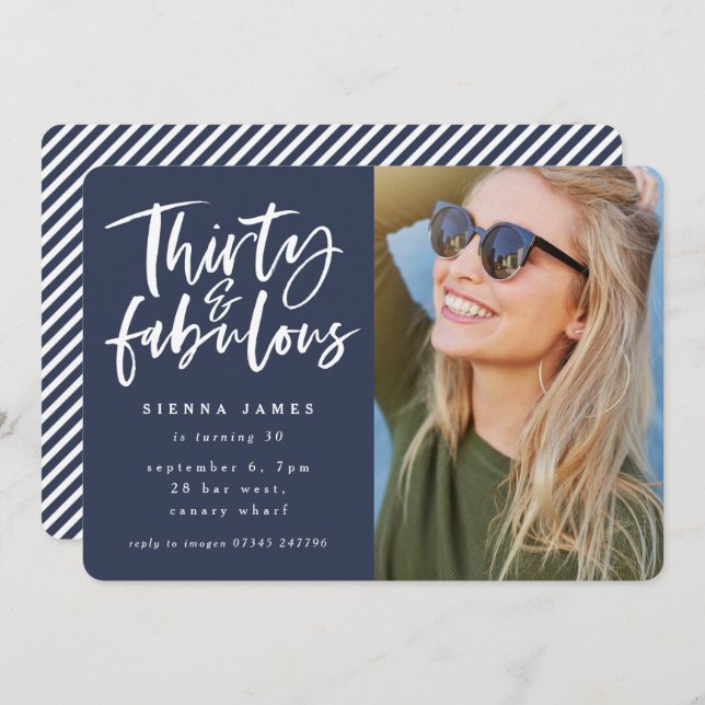 thirty and fabulous birthday party photo invite (Front/Back)