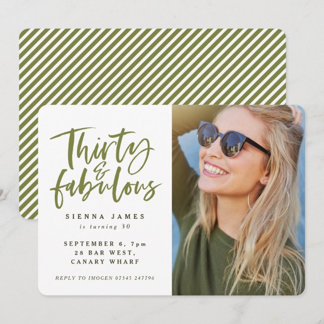 thirty and fabulous birthday party photo invite (Front/Back)