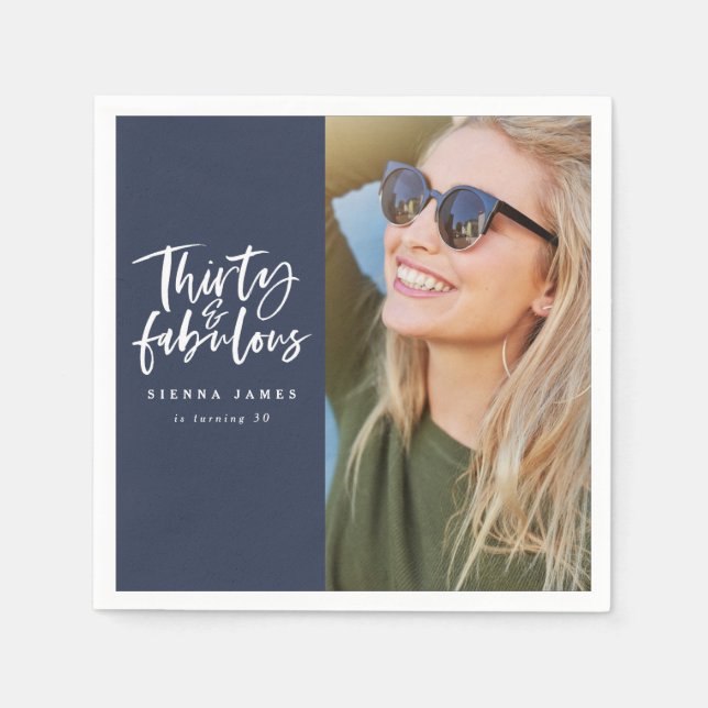 Thirty and fabulous birthday party photo napkin (Front)