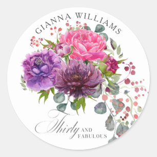Thirty and Fabulous Elegant Floral 30th Birthday Classic Round Sticker