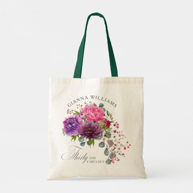 Thirty and Fabulous Elegant Floral 30th Birthday Tote Bag (Back)