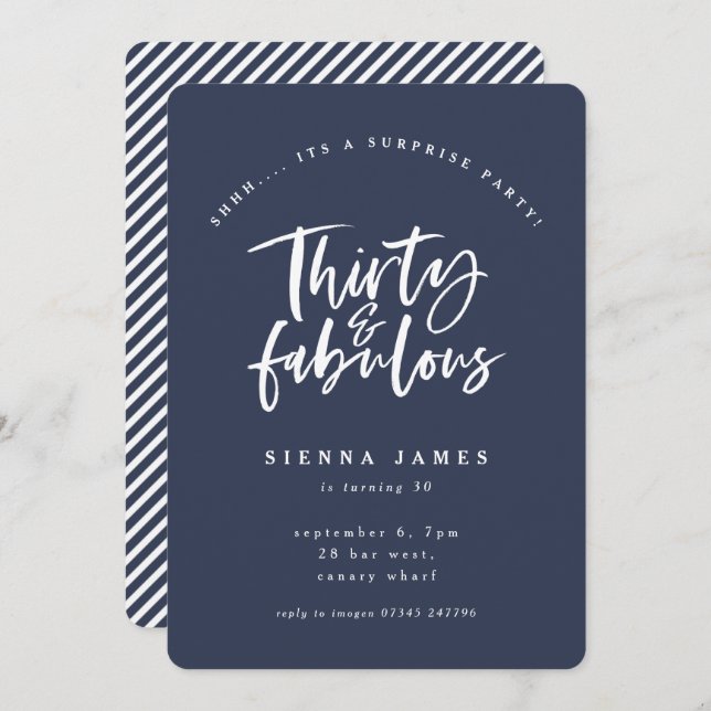 thirty and fabulous surprise birthday party invite (Front/Back)