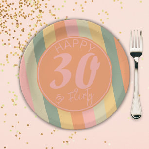Thirty and Flirty Boho Pink Photo Birthday Party Paper Plate