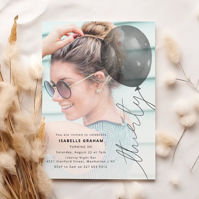 Thirty Balloon String | Photo 30th Birthday Party Invitation (Creator Uploaded)