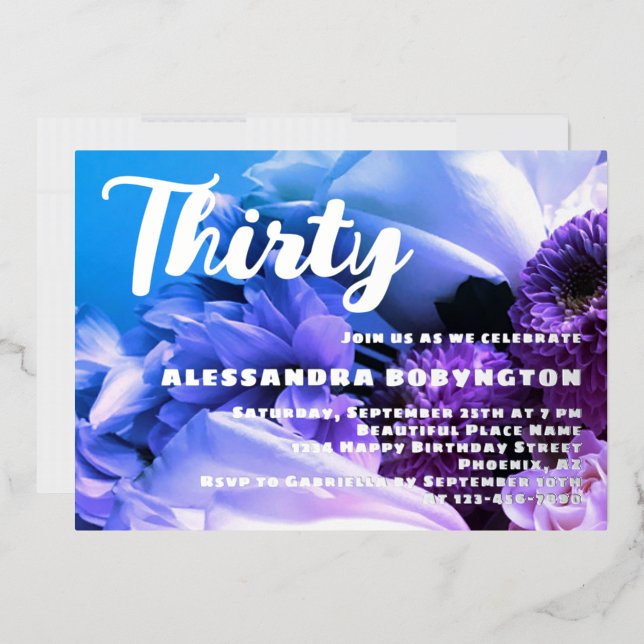 Thirty birthday celebration floral blue purple  (Envelope)